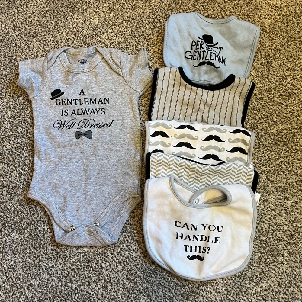 Gray Baby Onesie and Bib Set